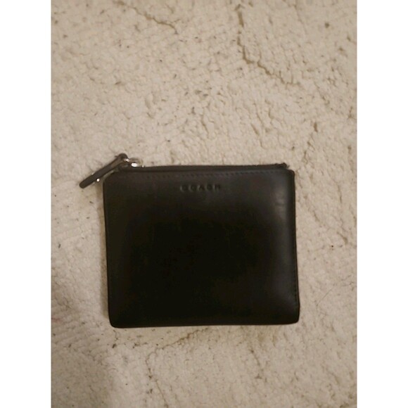Vintage Coach Leather Wallet Black BiFold Snap Wallet Silver Minimal 90s EUC - Picture 1 of 6